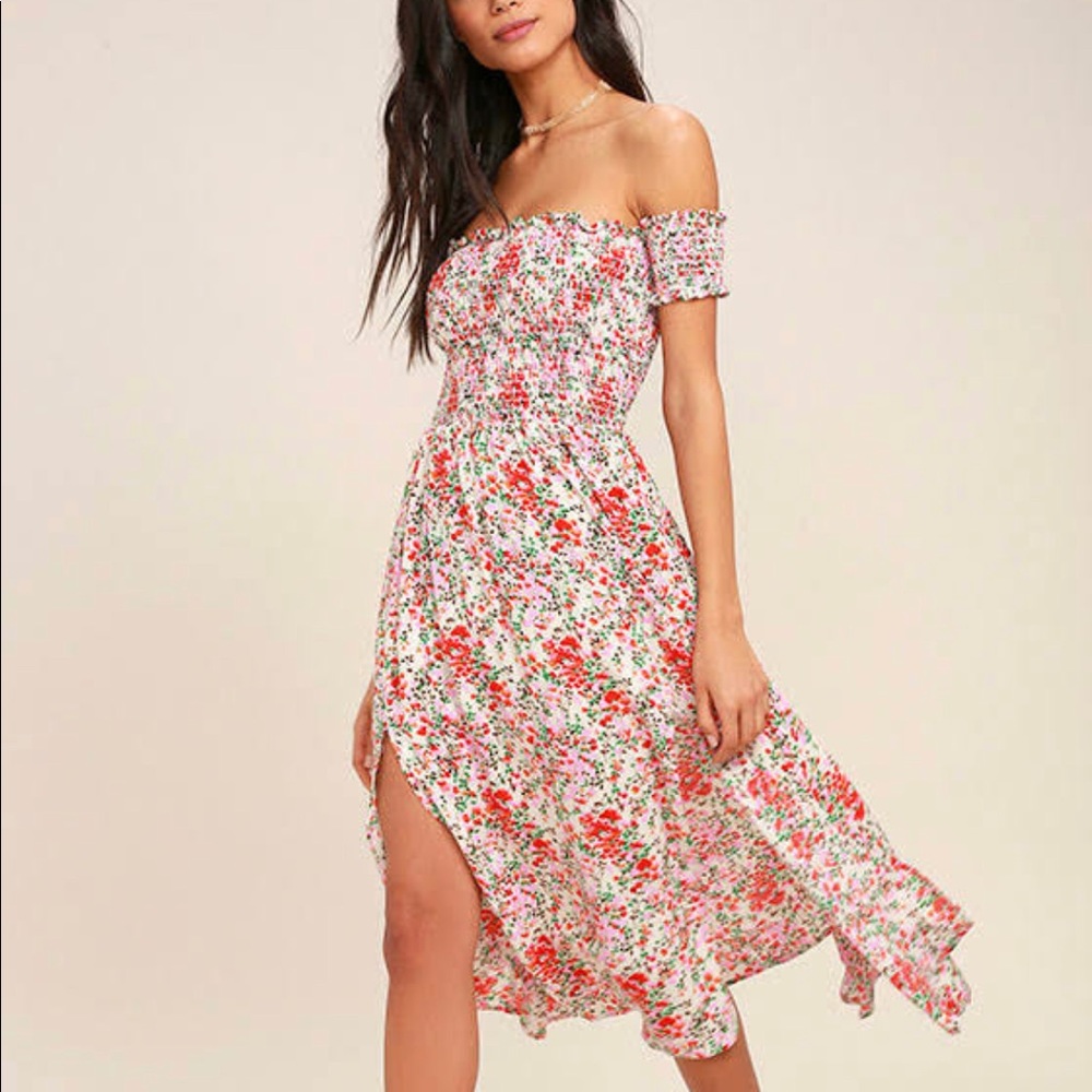 Lulus floral off shoulder NWT midi dress